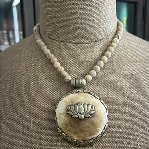 Tibetan Silver and Bone Pendant Necklace
